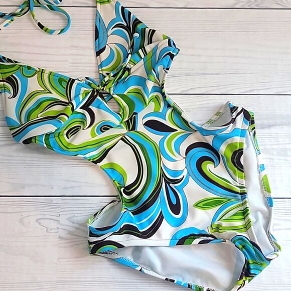 Mossimo One-Piece Swimsuit Backless Vibrant Colored Swirl Womens Size S - Picture 7 of 7